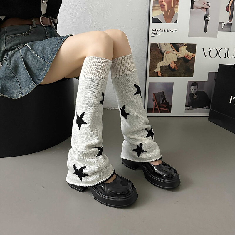 Jambières Lolita avec motif d'étoiles pour femmes, couvre-pieds chauds, bas de protection, chaussettes d'hiver, Y2K