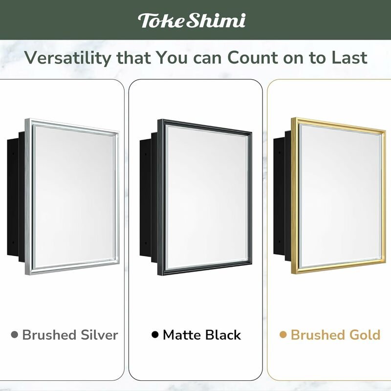 TokeShimi 16x24 kabinet obat tersembunyi cermin rias kamar mandi logam perak berbingkai permukaan dinding dengan paduan aluminium
