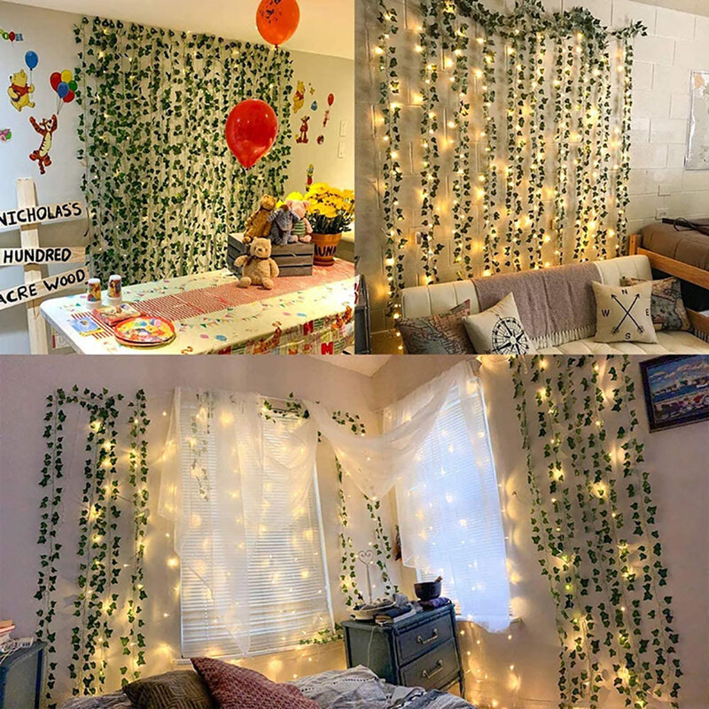 Künstliche Ivy Mit LED String Lichter Gefälschte Reben Blätter Girlande Fee Lichter für Schlafzimmer Home Garten Büro Hochzeit Wand Dekor