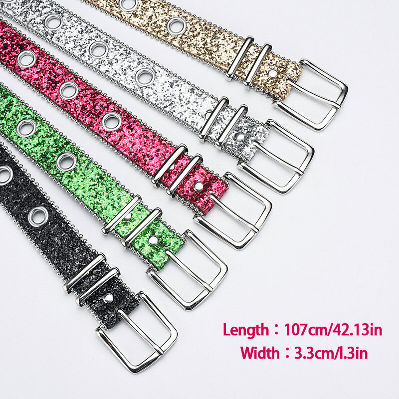 Y2K Goth Punk Style Sequins Belts For Women PU Leather Shiny Waist Strap Girls Belt For Jeans
