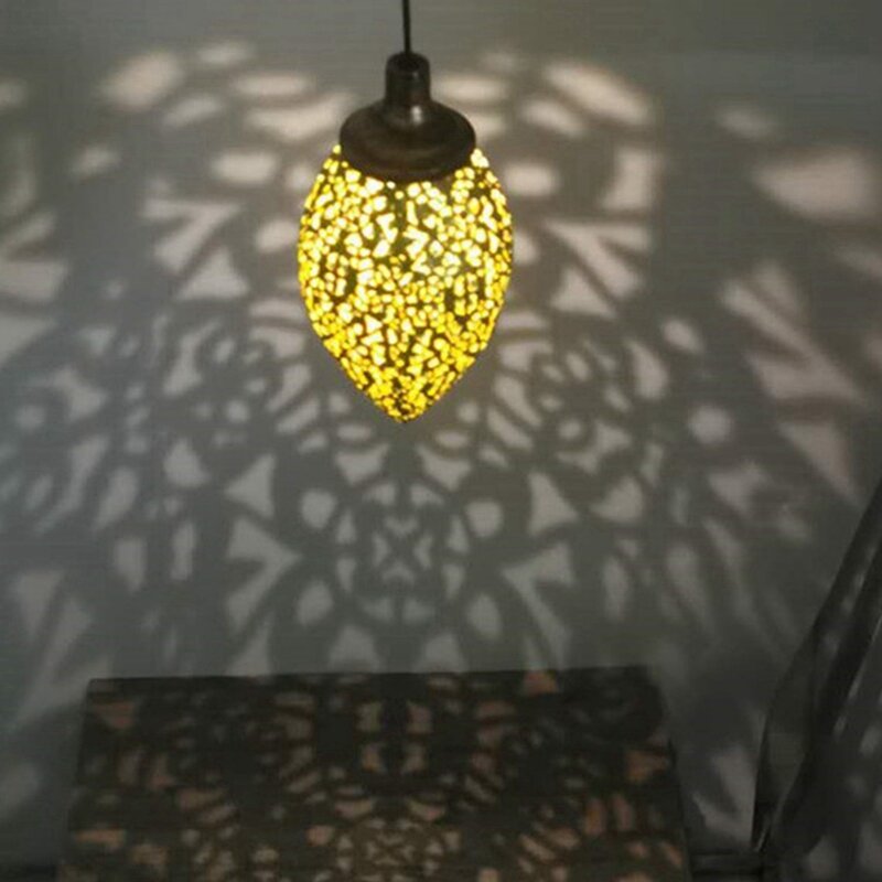 Retro Moroccan Padrão Lâmpada de Projeção, Solar Powered, LED, Hanging Lanterna, ao ar livre, Jardim, Fairy Light Kit, 4X