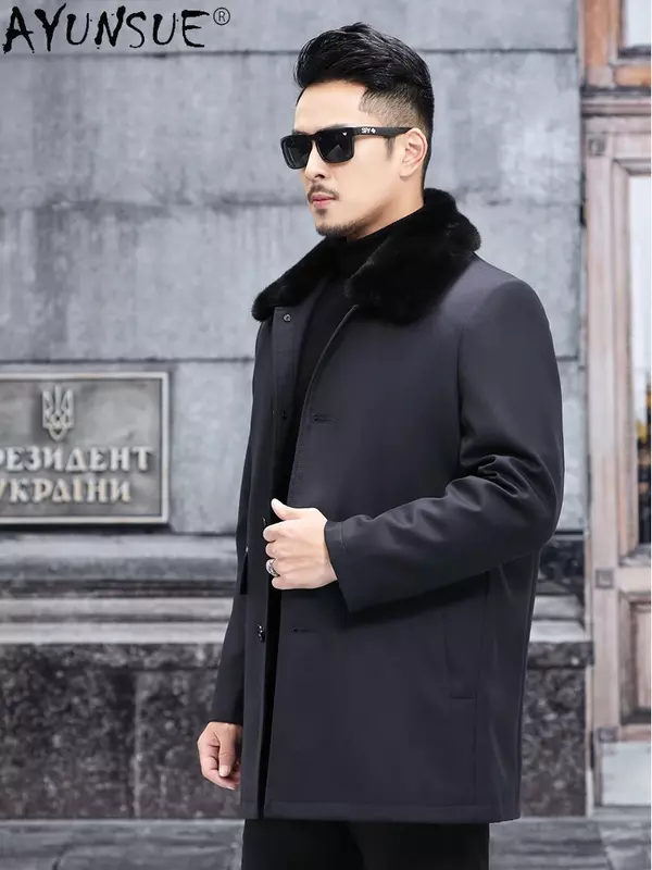 AYUNSUE-Parka de piel de visón desmontable para hombre, abrigo cálido informal, chaquetas de invierno, ropa de alta calidad