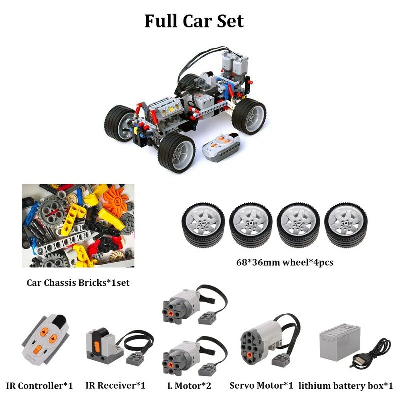 Ladrillos de Chasis de coche técnico de dos ruedas, 2WD, amortiguadores de suspensión, receptor de Control remoto IR, servomotor L, Kits MOC PF
