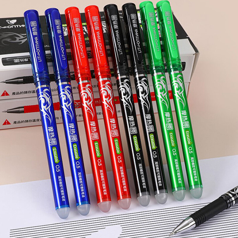 Ensemble de stylos à Gel effaçables magiques, 0.5mm, 4 couleurs, tiges de recharge, encre, papeterie, stylos rétractables, tiges de poignée lavables