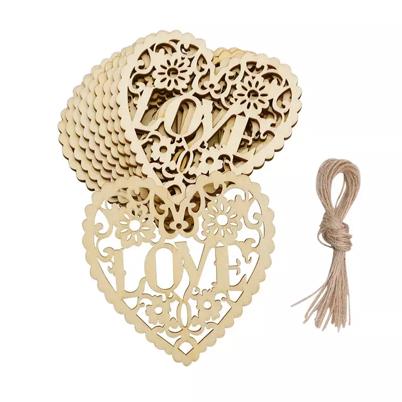 Wood Weddings Embellishment Laser Cut Love Heart Hanging Ornament Wooden Ring Box Mr Mrs Rustic Wedding Decoration