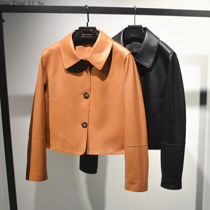 2022 진짜 가죽 여성 패션 캐주얼 루즈 양가죽 재킷, G10