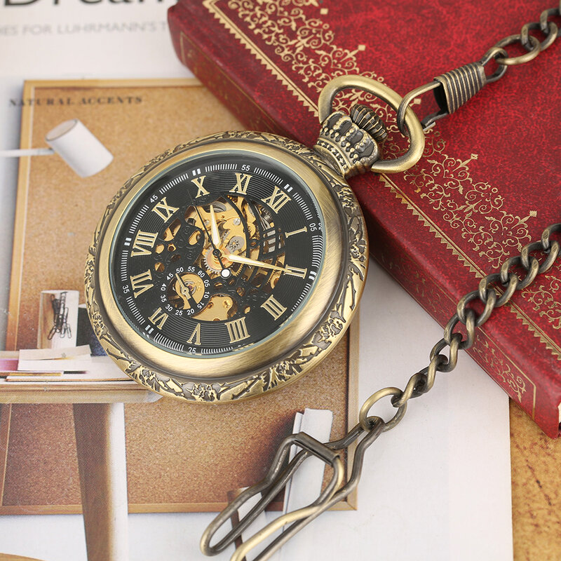 Antique Style Hand Winding Mechanical Men's Pocket Watch Fob Chain Pendant Manual Pocket Timepiece Retro Gift Clock Man