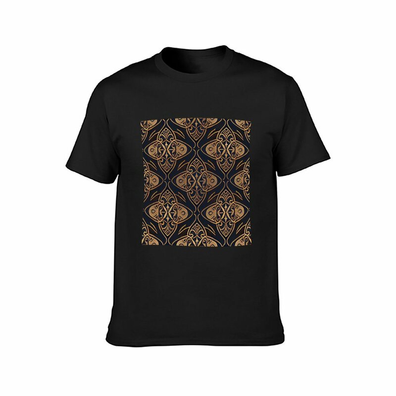 T-shirt de pintura digital para homens, roupas fofas, treino, elegante, luxo, estampa dourada em fundo escuro