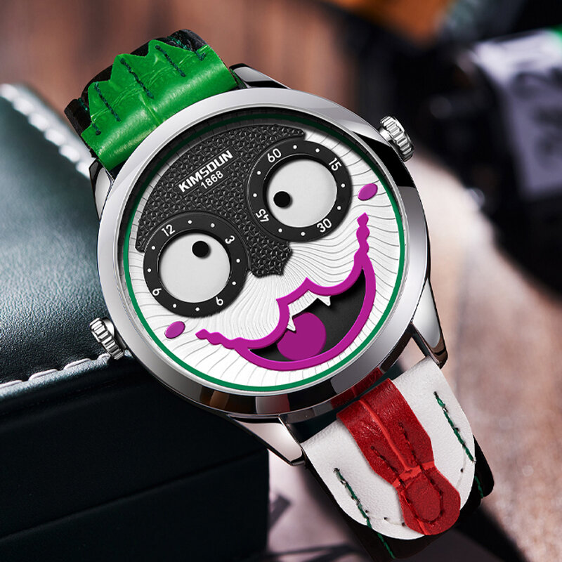 Fashion Joker Watch Clown Watches Men Top Luxury Brand Waterproof Leather Quartz Wristwatches Relogio Masculino Drop Shipping