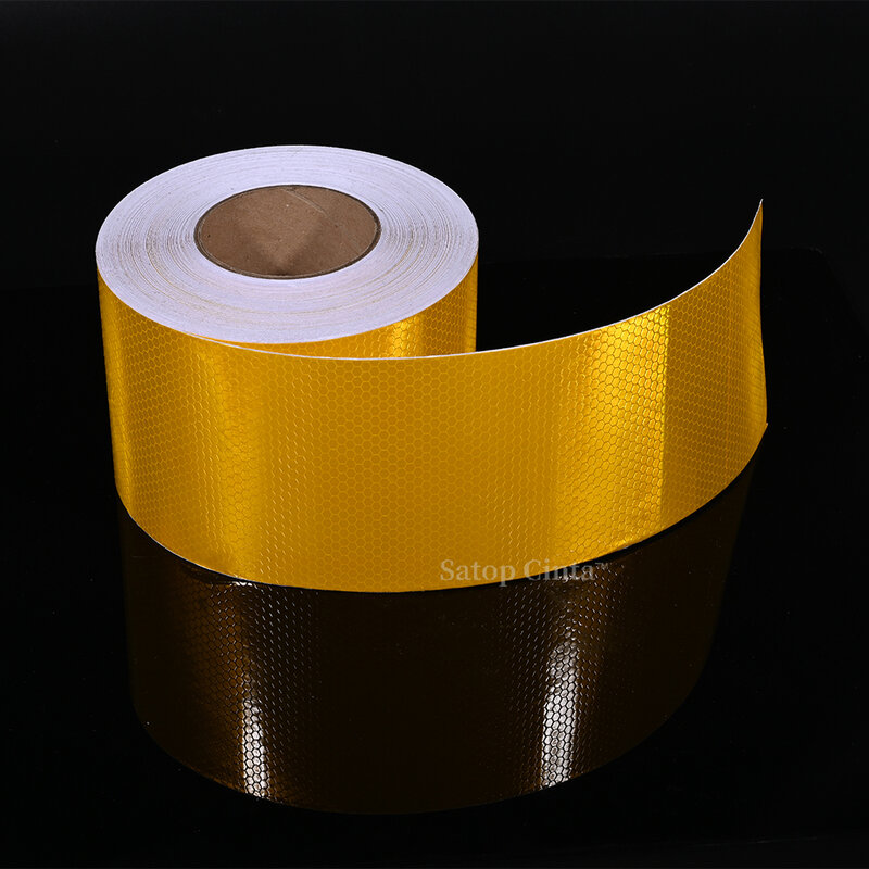 Selotip Reflektif Lebar 10CM Reflektor Kuning untuk Benda-benda Berperekat Stiker Pemantul Dekorasi Mobil Dekal Sepeda Anti-tabrakan