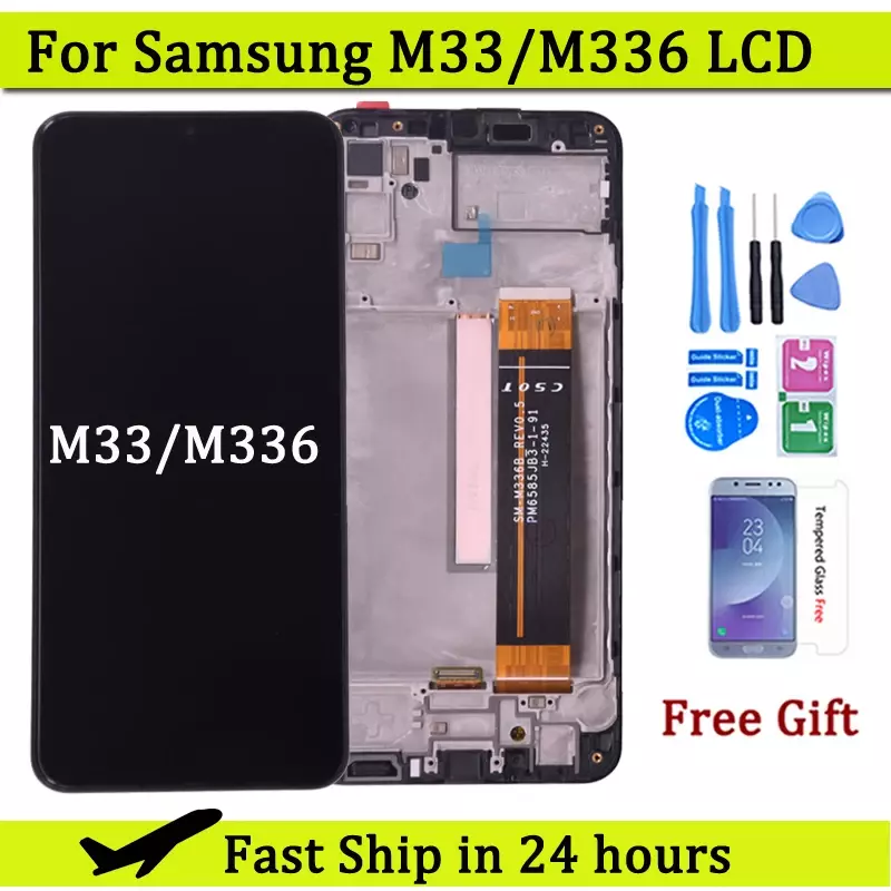 LCD per Samsung M33 5G M336 M336B Display LCD Touch Screen Digitizer Assembly per Samsung M33 M336BU LCD con cornice