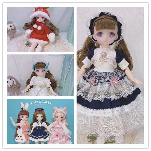 30cml Kawaii BJD Doll Girl 6 punti Joint bambola mobile con vestiti di moda capelli morbidi Dress Up Girl Toys bambola regalo di compleanno nuovo
