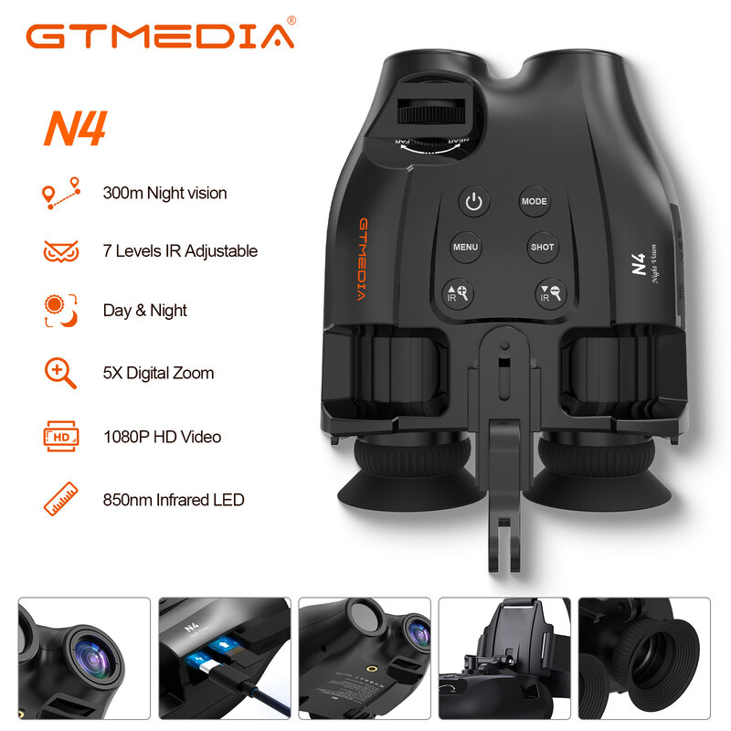 Gtmedia N4 야간 투시경 쌍안경, 5 배 줌, 1080p 비디오 녹화 경험, 예전처럼 야외 활동
