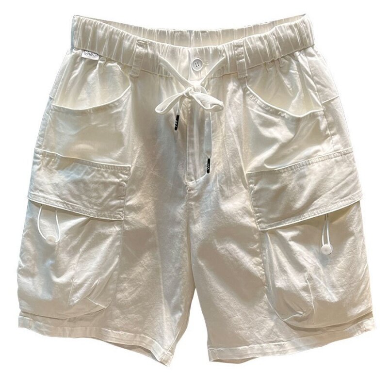 Pantalones cortos informales de algodón puro para hombre, ropa de trabajo con múltiples bolsillos, holgados, rectos, a la moda, para verano