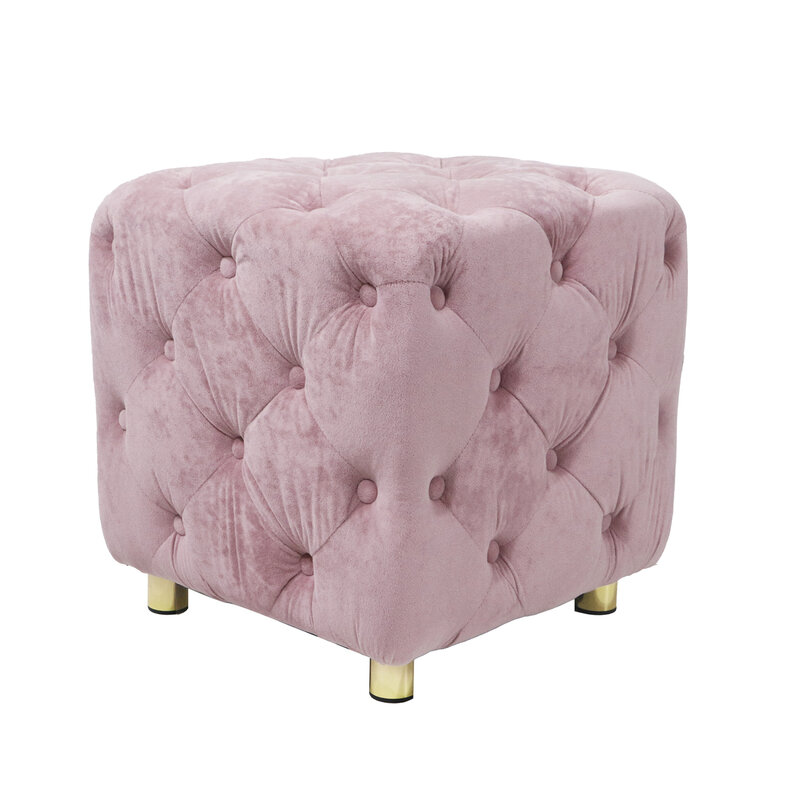 Мягкий розовый современный бархатный оттоманка с мягкой обивкой и изысканный маленький стол для удобной гостиной и спальни, стильная ножка
