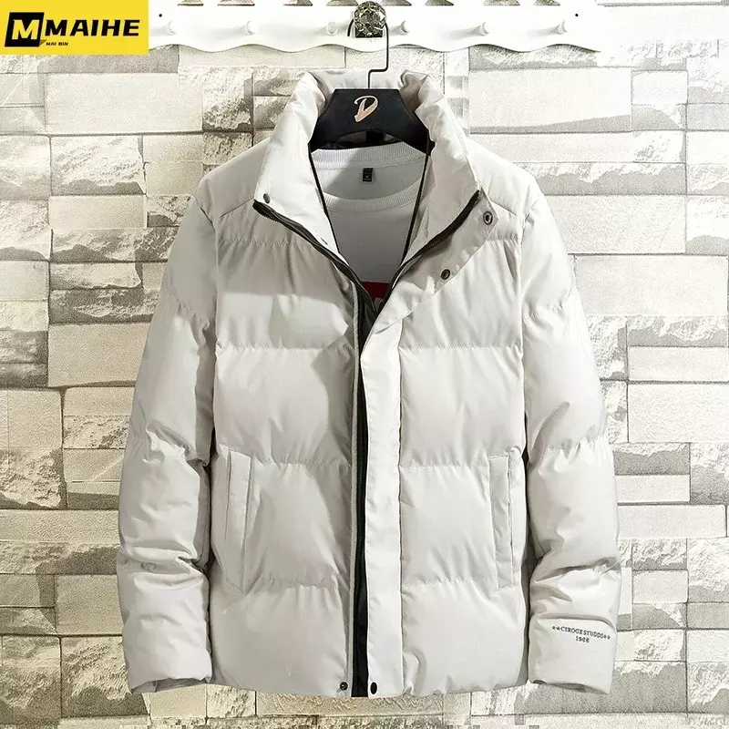 Jaqueta masculina de algodão à prova de vento, colarinho luxuoso, casual, confortável, elegante, inverno