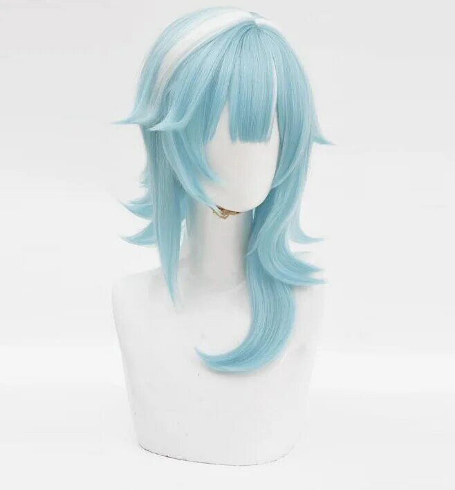 Eula Cosplay Wig Genshin Impact Cosplay Fiber Synthetic Wig Light Blue Mixed White Short Hair Eula Lawrence Cosplay