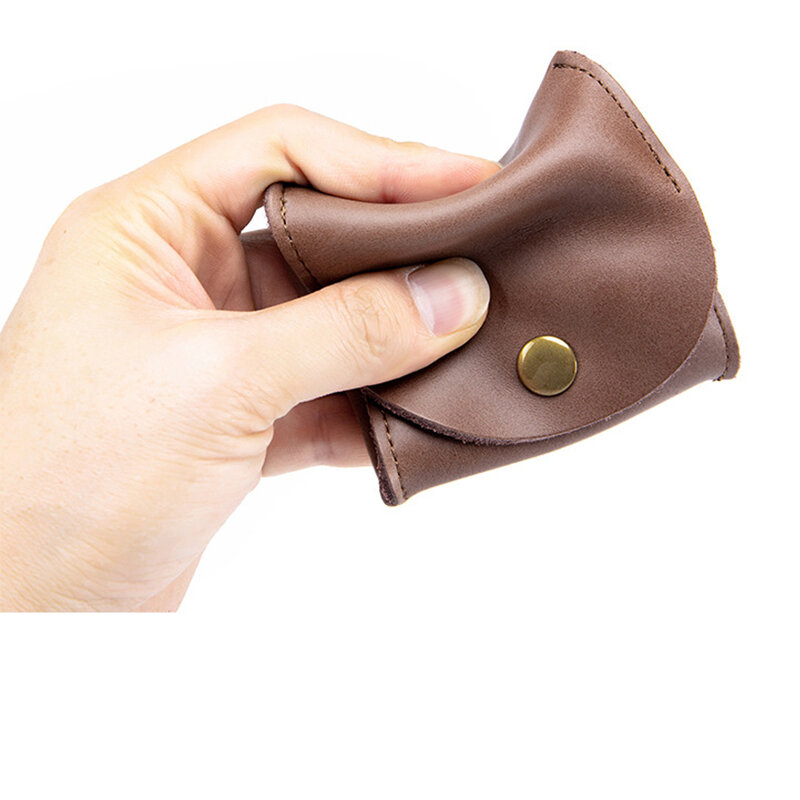 Modny prosty kompaktowy Mini skórzany portfel na monety składany na guziki ze skóry bydlęcej