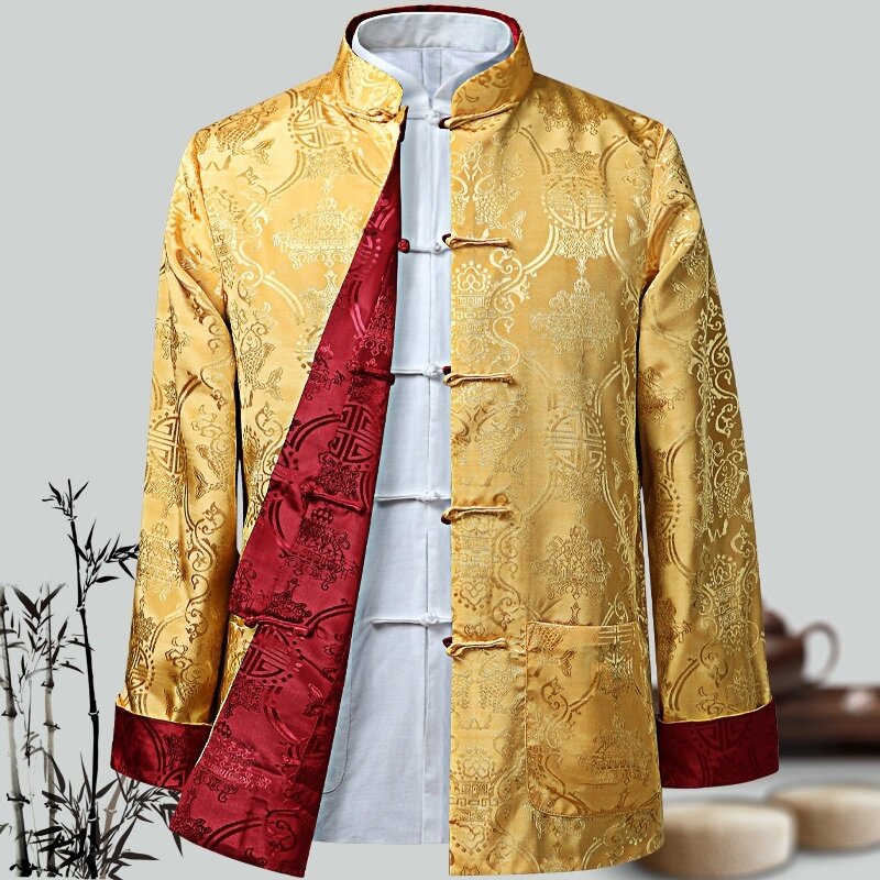 남자 중국 용 셔츠 쿵푸 코트 중국 새해 당나라 정장 남성용 전통 중국 의류 재킷 Hanfu 남성 의류