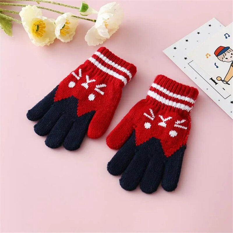 Zimowe pełne rękawiczki chłopięce rękawice uroczy kreskówkowy kot zimowe rękawice gruba dzianina ciepłe rękawiczki dla dziecka 6-12 lat