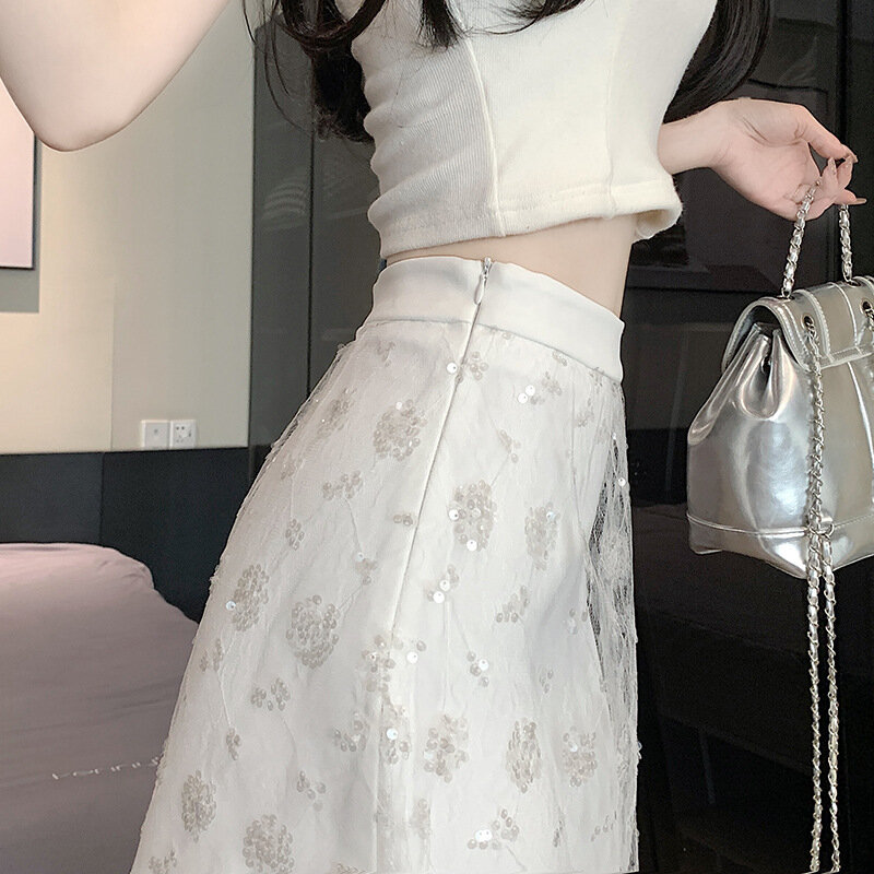 Женская многофункциональная летняя сетчатая юбка с эластичным поясом, прозрачная Повседневная Длинная юбка с блестками, женская повседневная юбка Q870