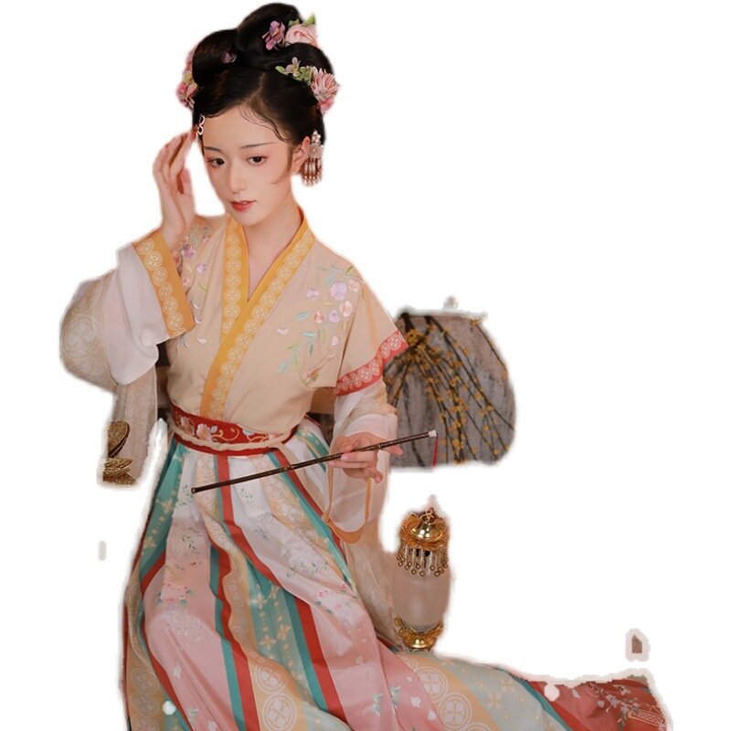 Hanfu تنورة أنثى مطوي ، Hanfu تانغ الأصلي نصف كم ، طول الخصر ، بدلة براقة خمر