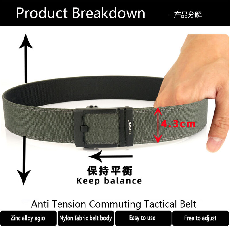 TUSHI New 4.3cm Hard Gun Belt for Men and Women Alloy Automatic Buckle Tactical Outdoor Belt 1100D Nylon Military IPSC Belt Male