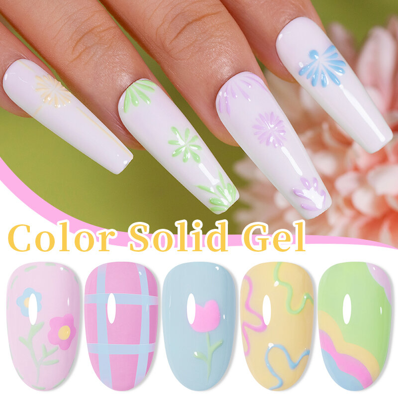 BOZLIN 5ml Pastel Color Solid Gel No Flowing Full Coverage Creamy Painting Thick Texture Gorgeous Color Pigmented Paint Nail Gel