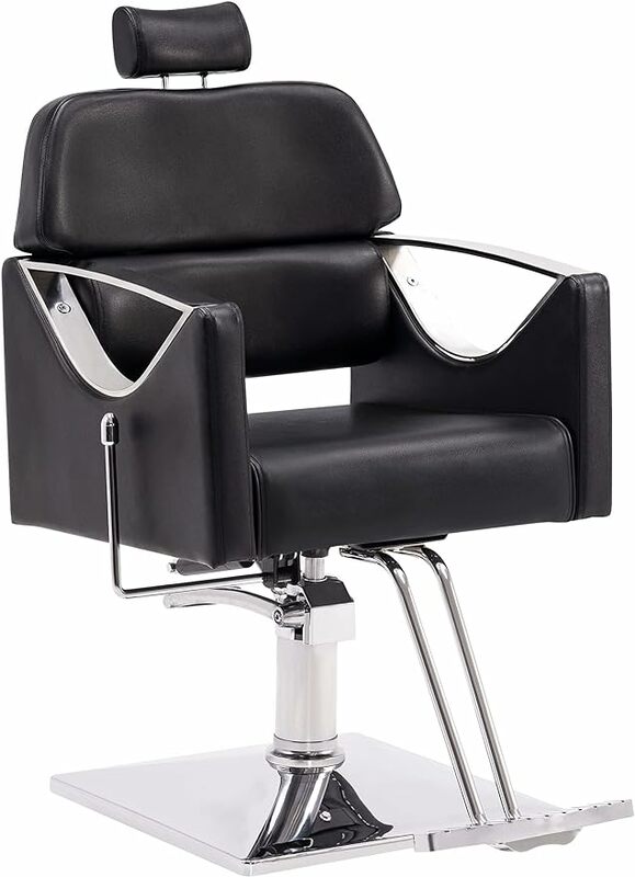 BarberPub-silla reclinable clásica de cuero para peluquería, sillón de alta resistencia para salón de Spa, equipo de estilismo de belleza, color negro, 3126