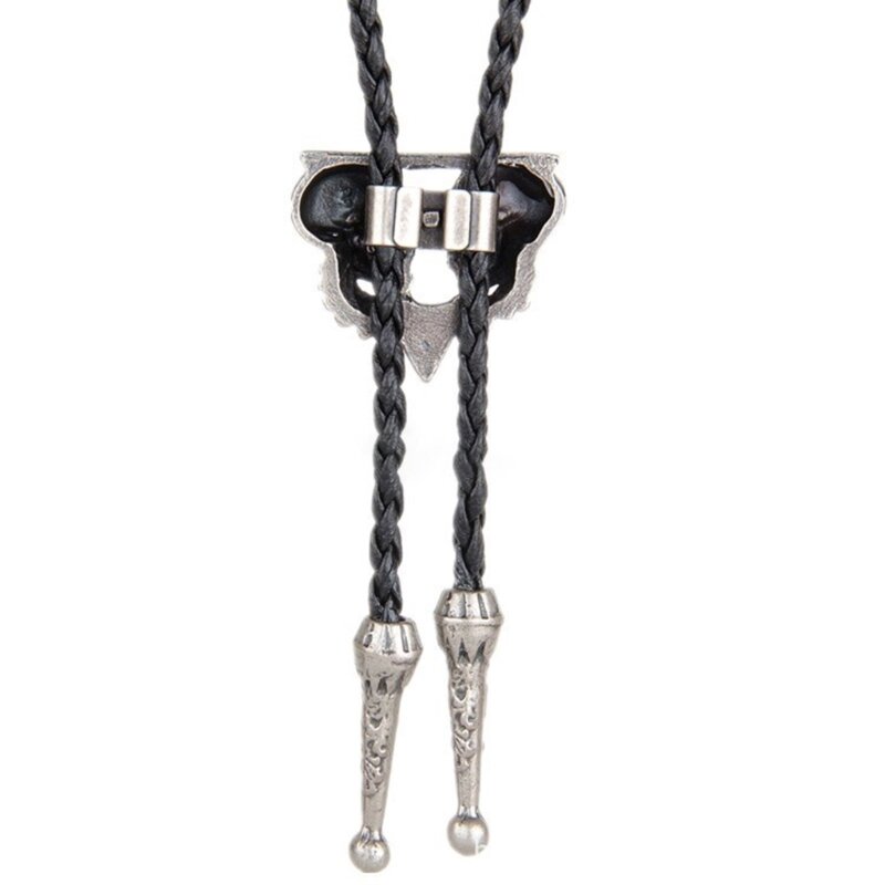 652F Vintage Bolo corbatas para Mujeres Hombres doble calavera cabeza corbata collar occidental Bolo Tie música