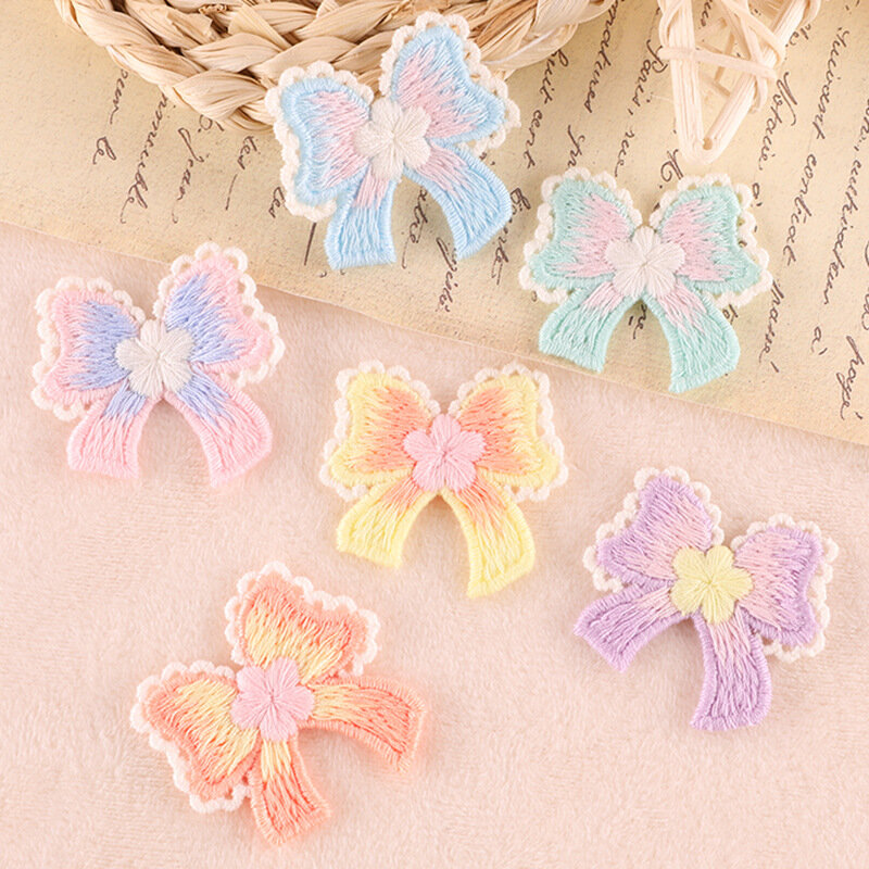 Hot Selling Bow Embroidery Patches Handmade Butterfly Badges No-adhesive DIY Fabric Sew on Patch Hair Clips Handbags Accessories
