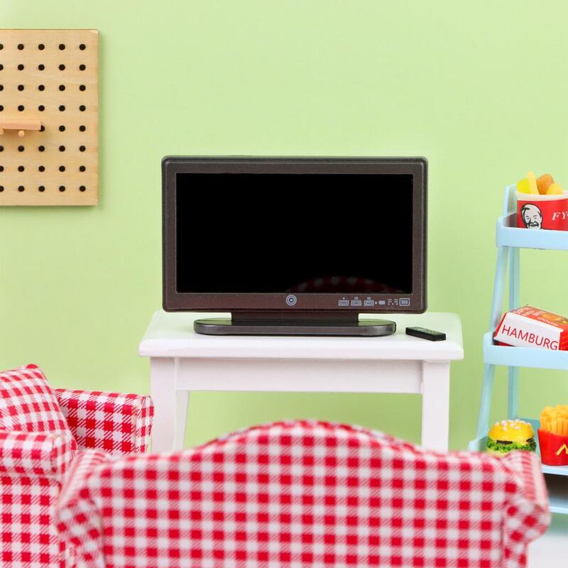 1:12ตุ๊กตา House TV รีโมทคอนโทรลจำลองตุ๊กตาเฟอร์นิเจอร์ขนาดเล็ก Living Room Decor โทรทัศน์ของขวัญสำหรับ Girl Boy