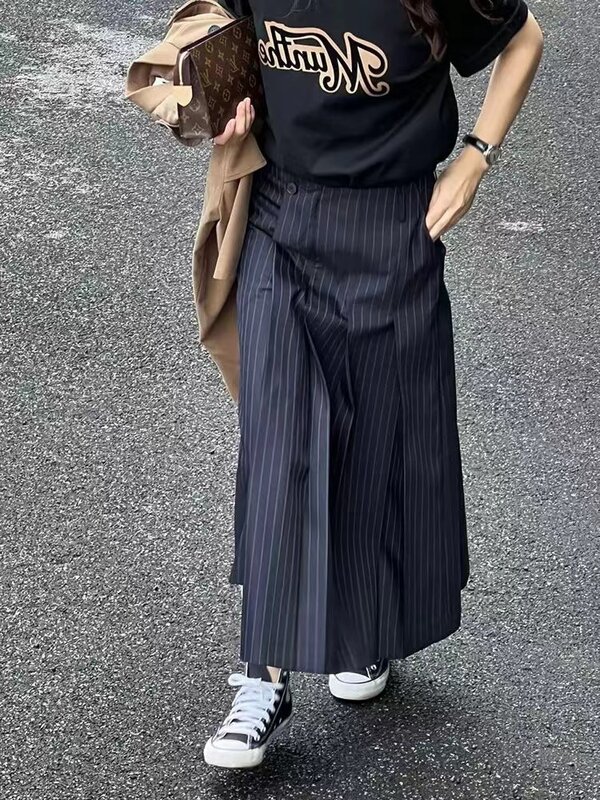 Дизайнерская юбка Y2K, Женская винтажная уличная одежда, парашют в полоску сбоку, Повседневная Свободная эстетичная Юбка со шнуровкой, 2023