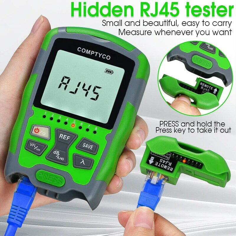 Tester di fibra ricaricabile Mini misuratore di potenza ottica 4 in 1-70 ~ + 10dBm e localizzatore di guasti visivi e Test di rete Rj45 e illuminazione a LED