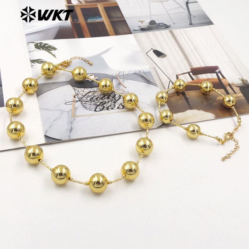 WT-JFN08 neue Punk-Stil Frauen Hands trang große Messing Perlen 18k vergoldet mit Rohr verbinder Metall Halskette 10pcs