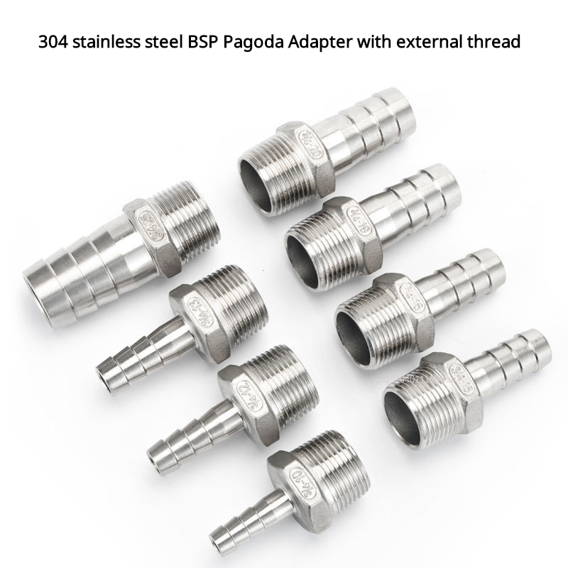 304 aço inoxidável BSP macho rosca Pipe Fitting, Barb Mangueira, Pagoda conector de acoplamento comum, 6mm, 8mm, 10mm, 12mm, 1/2 ", 1/4", 3/8 ", 1/8"