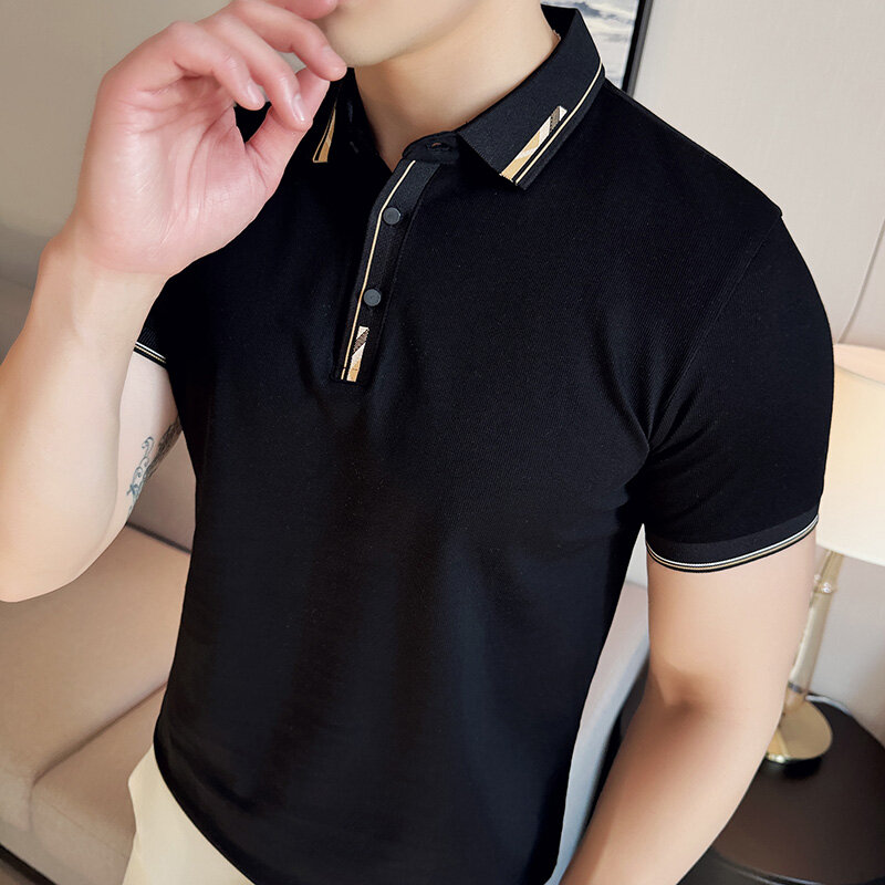Camicia Polo sociale da uomo estate nuova stampa elegante colletto rovesciato Polo manica corta per uomo Business Slim Fit Casual Tee