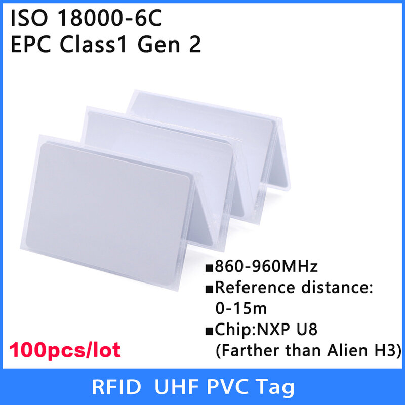 UHF RFID tag 18000-6C 860-960MHz RFID uhf cartão de PVC 100PCS NXP U8 chip etiqueta Eletrônica H3 Alienígena de Longo Alcance 915 MHz de Alta qualidade