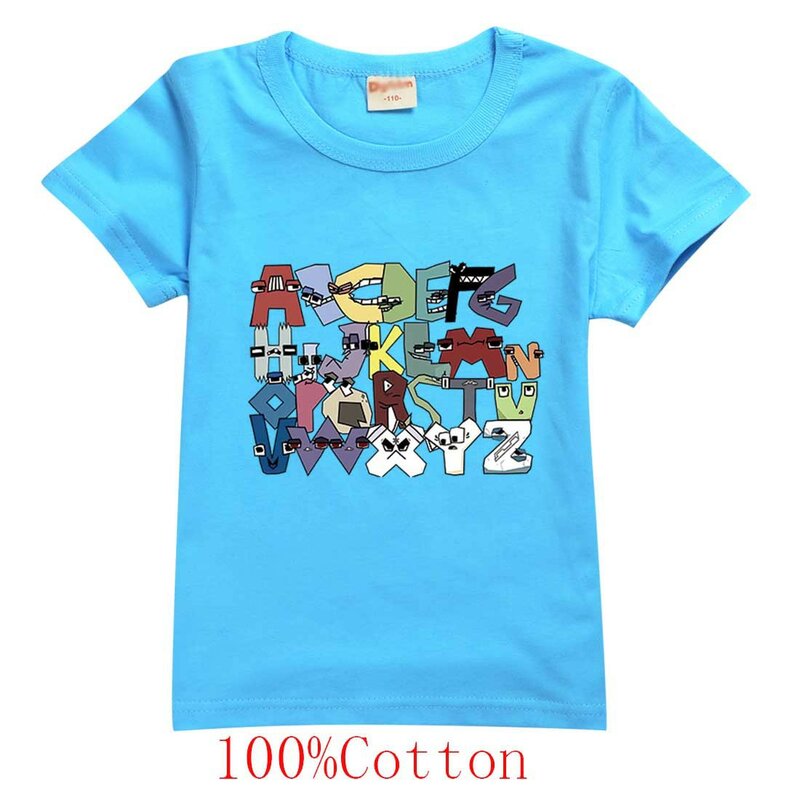 Baju 100% anak lelaki & perempuan, atasan t-shirt 26 alfabet cetak kasual keluarga musim panas 2-14 tahun