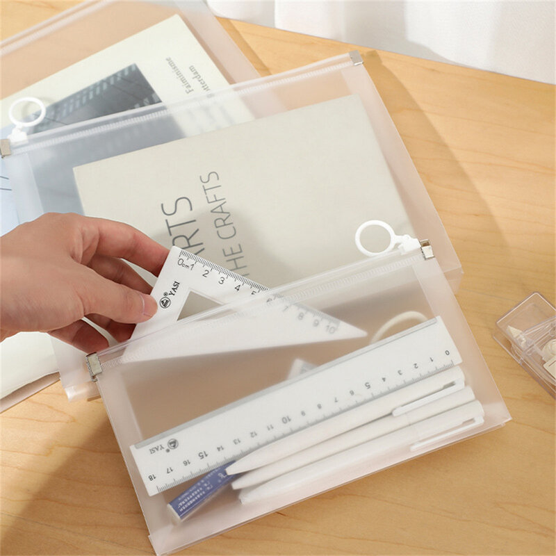 1pcs Clear PVC A4 A5 B6 Transparent Document Bag Office File Holder Zipper Pouch Loop Pull Organizer Stationery School Supplies