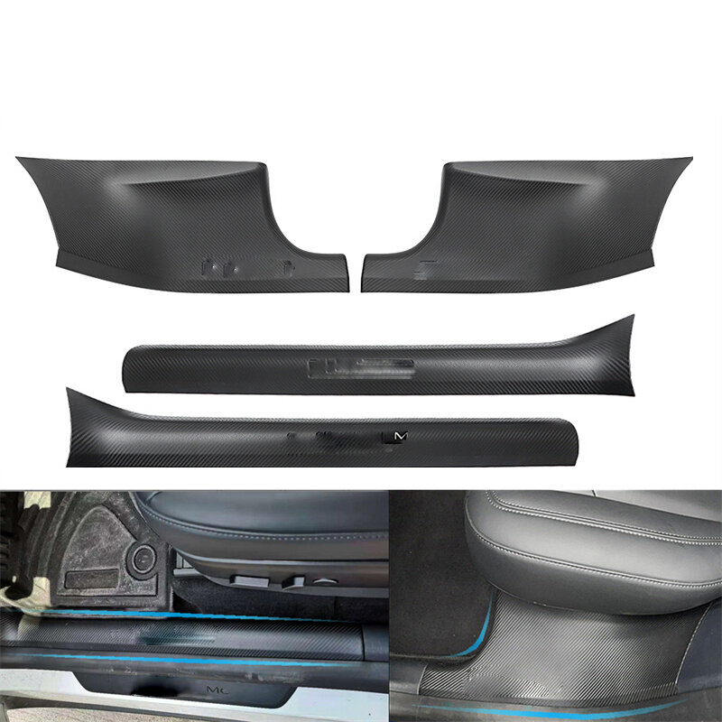 Tampa do pedal da porta dianteira e traseira para Tesla, protetor de peitoril preto de carbono, tampa do peitoril da porta, modelo Y, modelo 3, 2016-2023, 4 pacotes