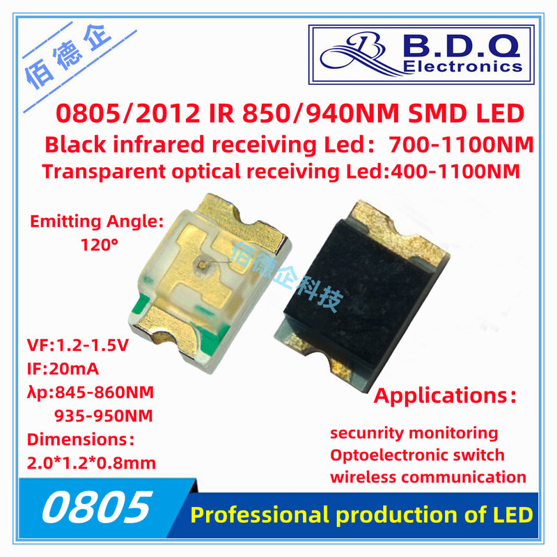 100 sztuk 0805 2012 IR LED SMD uruchomienie 850nm 940 nm otrzymać na podczerwień IR diody na wstążce-dioda emitująca led koralik świetlny