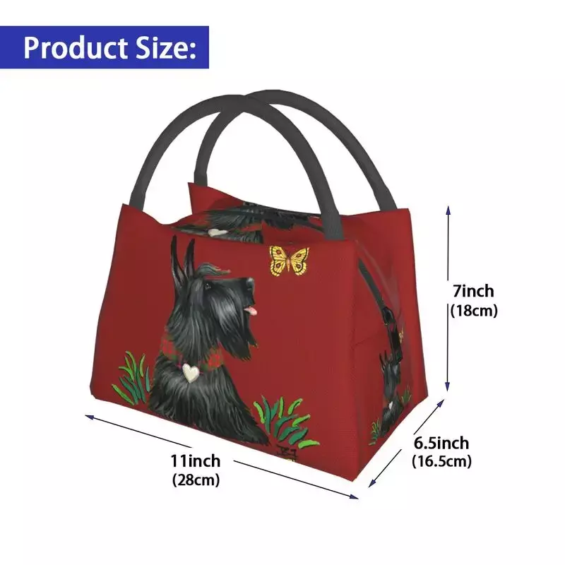 Scottish Terrier Watching A Butterfly Insulated Lunch Bags for Women Scottie Dog Portable Cooler Thermal Food Lunch Box