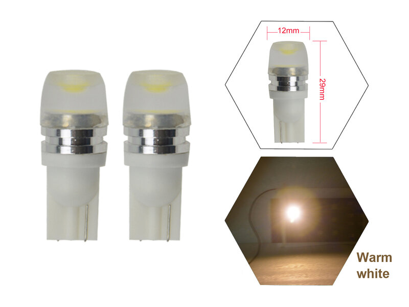 Bombillas LED laterales para salpicadero, lentes de leche, T10, T8.5 Wedge, SMD, 168, 194, 192, DC 12V, Blanco cálido, 3000K, 2 piezas