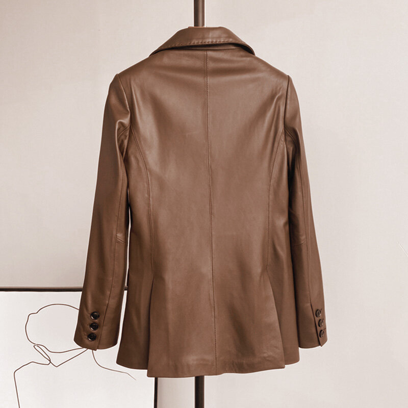 Женский пиджак из натуральной овечьей кожи, однотонные пальто средней длины, осень 2022, новинка CL4023