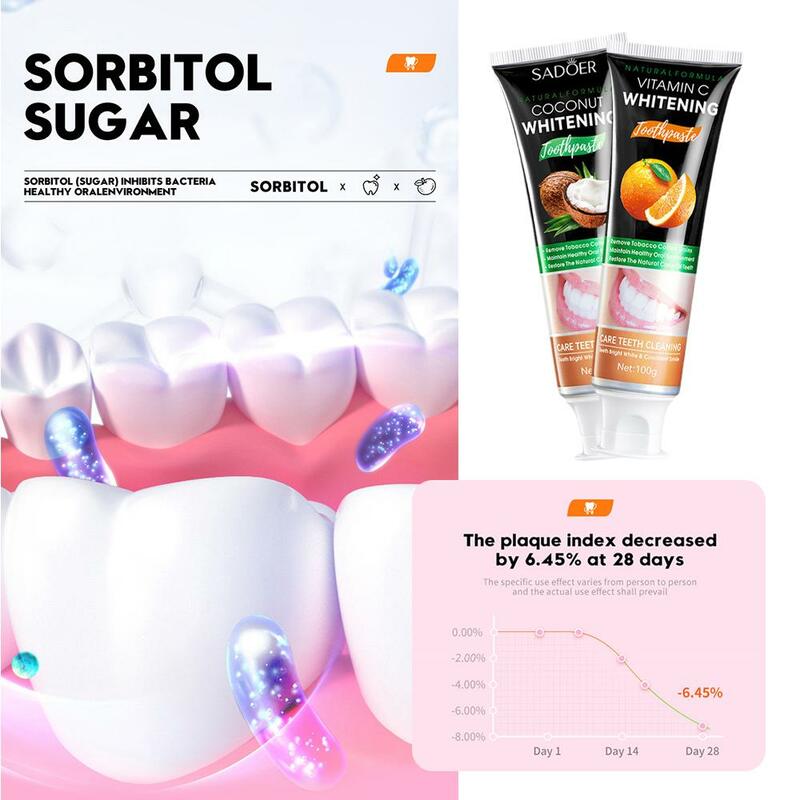 100g dentifricio orale alla vitamina C carbone attivo bianco riduce il dentifricio sbiancante dente cattivo respiro denti dentifricio macchia Q6E2