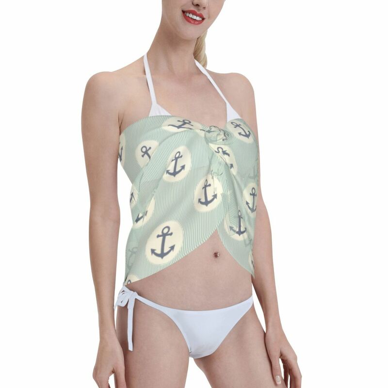 Sea Elements Anchor Short Sarongs Swimsuit Coverups Women Sheer Beach Short Skirts Bikini Cover-Up Sarong