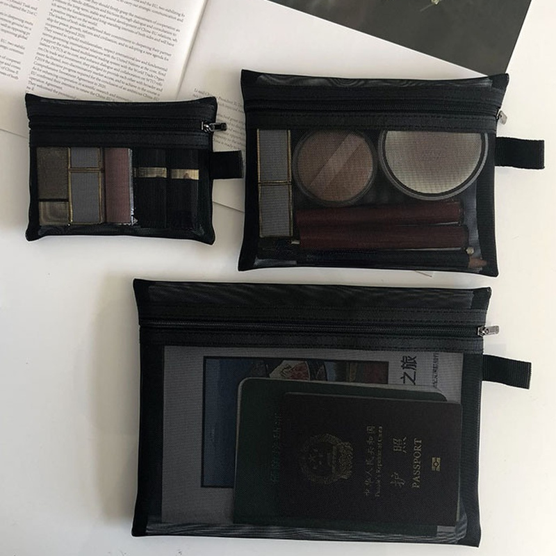 Schwarze transparente Kosmetik taschen Clear Mesh Make-up Tasche tragbare Organizer Lippenstift Aufbewahrung beutel Reise Toiletten artikel Vitrine