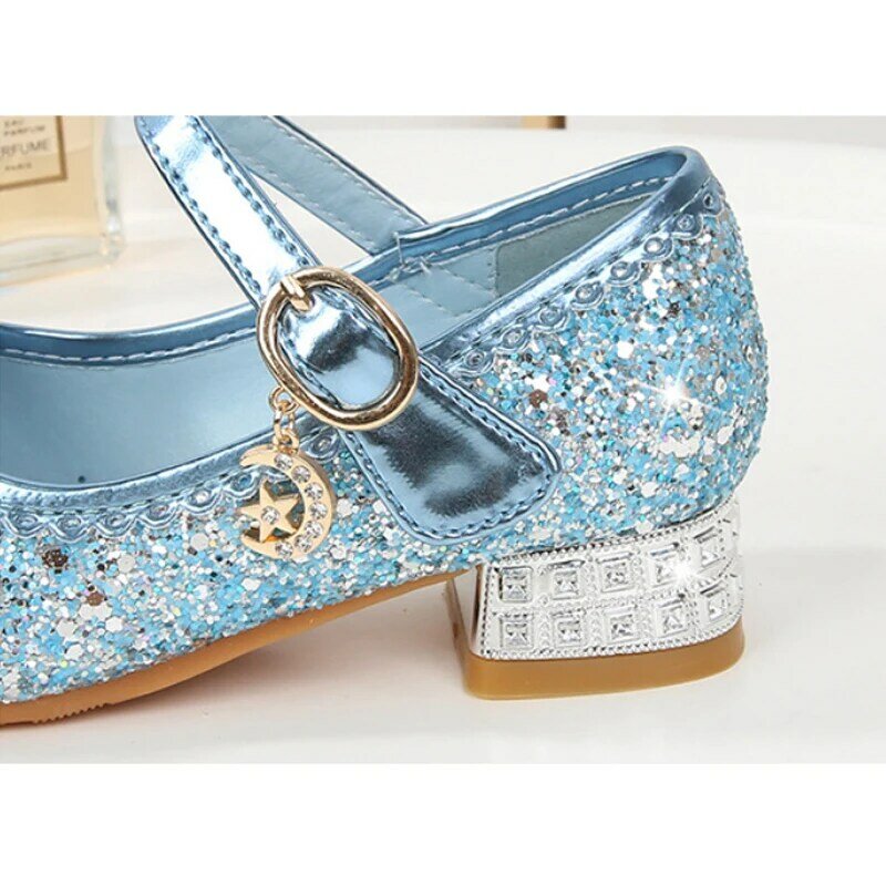Shiny Frozen Princess Elsa scarpe per ragazze tacchi alti scarpe per bambini scarpe per bambini natale Cosplay Masquerade sandali per feste di compleanno