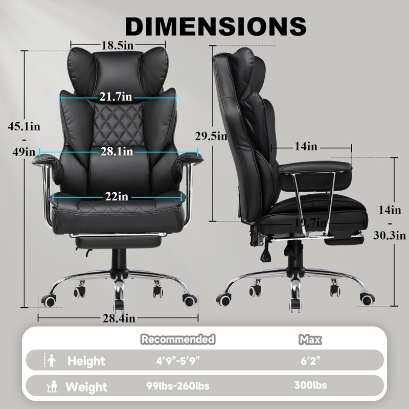 GTRACING-Chaise de bureau de jeu avec support lombaire à ressort de poche, ergonomique, confortable, large, ordinateur de bureau
